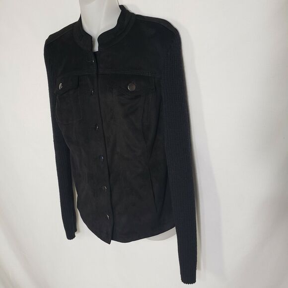 Ruff Hewn Women Jacket Medium M Faux Suede Knit Button Down Long Sleeve Black - Picture 6 of 10